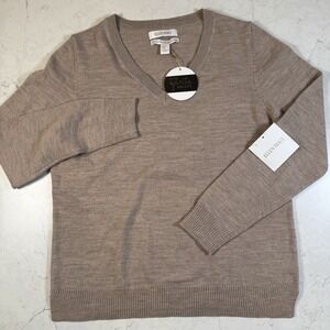 Ellen Tracy Extra Fine Merino Wool Sweater Size XL Tan Cozy Capsule Staple NWT